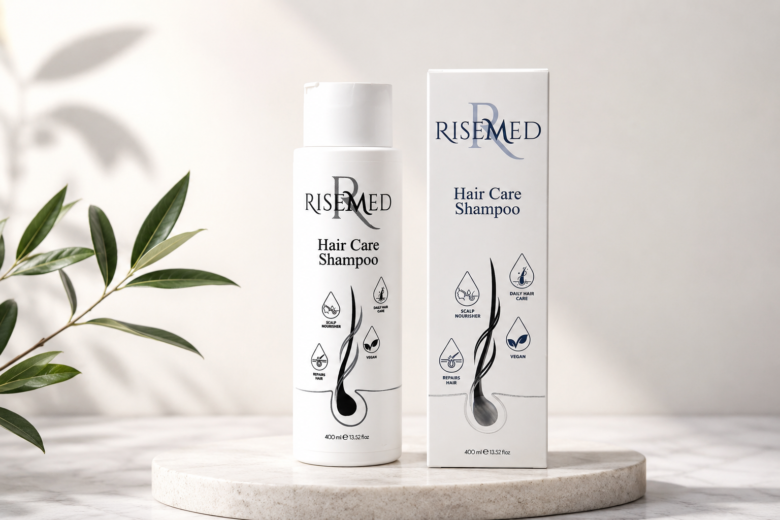 RISEMED Hair Care Shampoo — şişe ve kutu